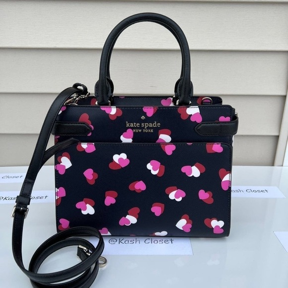 kate spade Handbags - Kate Spade Satchel Staci Medium Satchel Heart Print Black Multi